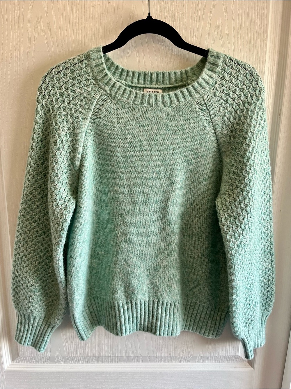 J. Crew Textured Honeycomb Wool Alpaca Knit Sweater in Mint Seafoam- Size Medium